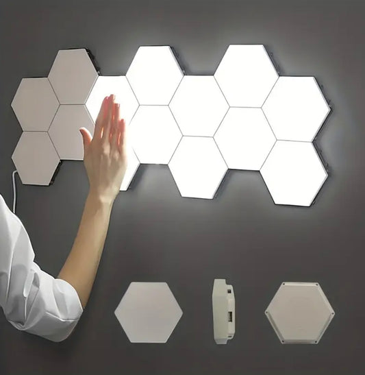 Ensemble de 6 veilleuses LED hexagonales à contrôle tactile, éclairage décoratif blanc innovant pour une utilisation intérieure et extérieure