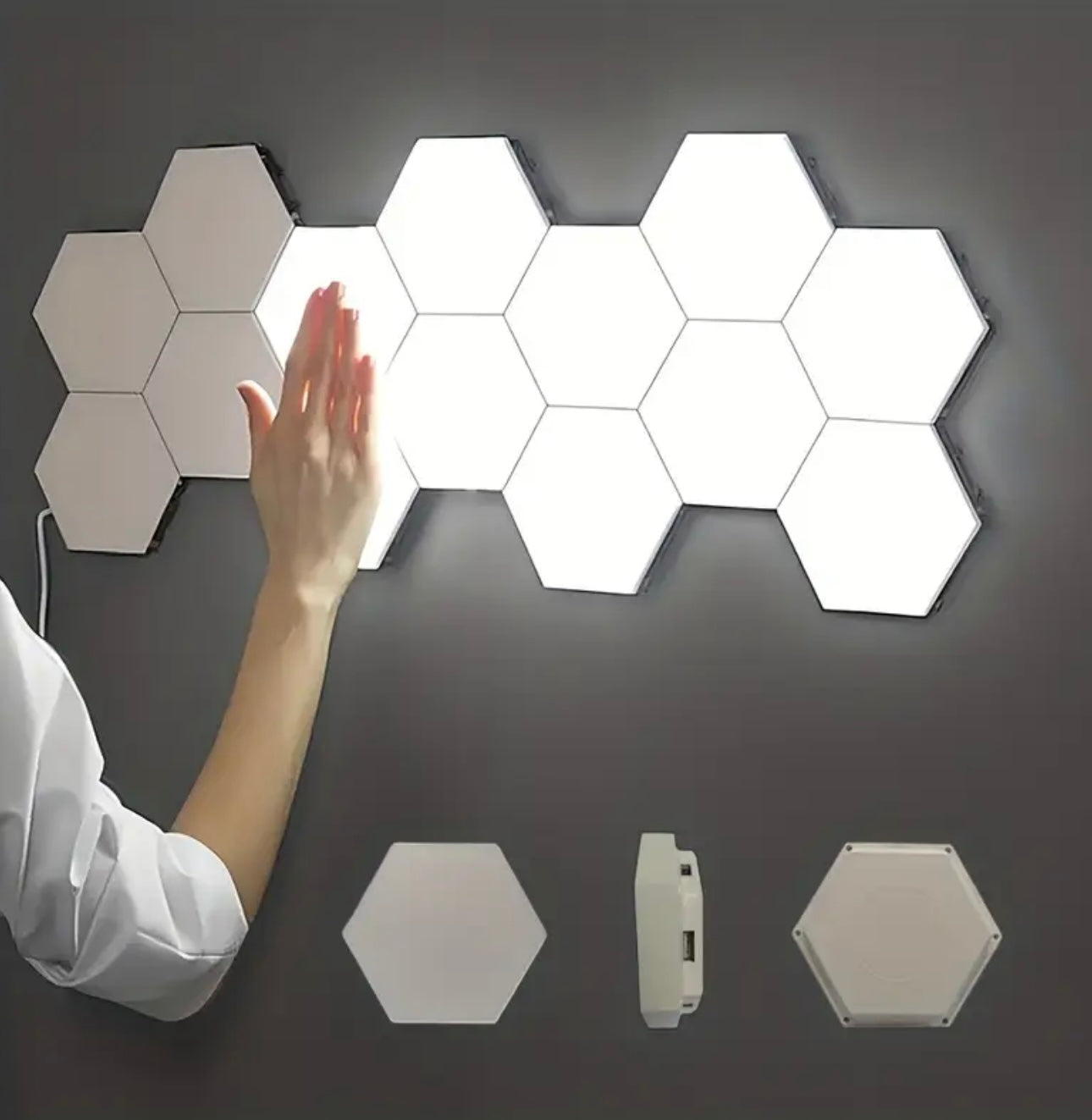Ensemble de 6 veilleuses LED hexagonales à contrôle tactile, éclairage décoratif blanc innovant pour une utilisation intérieure et extérieure