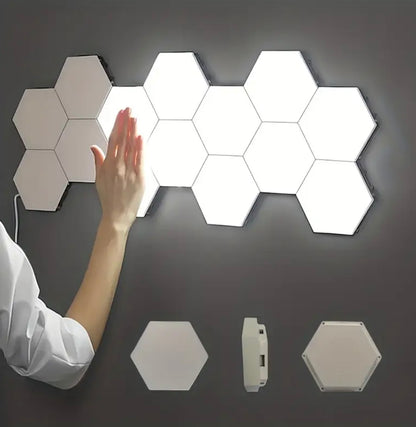 Ensemble de 6 veilleuses LED hexagonales à contrôle tactile, éclairage décoratif blanc innovant pour une utilisation intérieure et extérieure