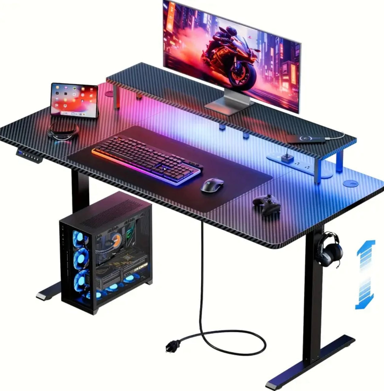 Bureau de Jeu réglable en Hauteur Intelligent avec Prise Électrique Incorporée