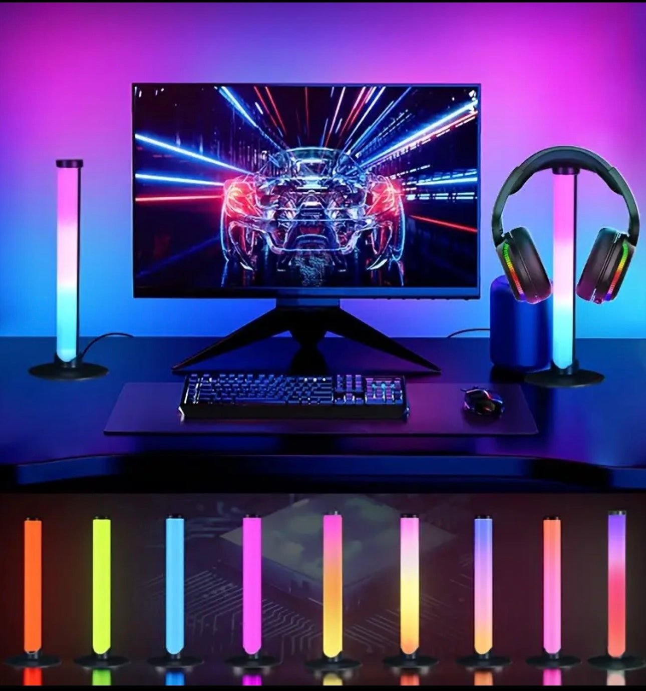 1 paire de lampe de bureau USB RGB avec support pour casque