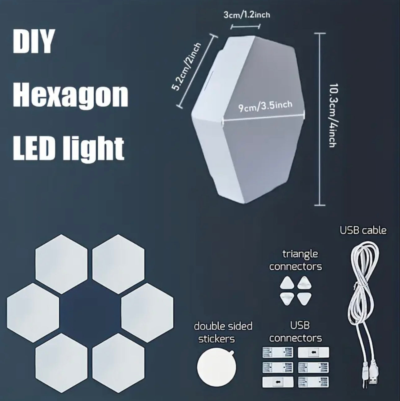 Ensemble de 6 veilleuses LED hexagonales à contrôle tactile, éclairage décoratif blanc innovant pour une utilisation intérieure et extérieure