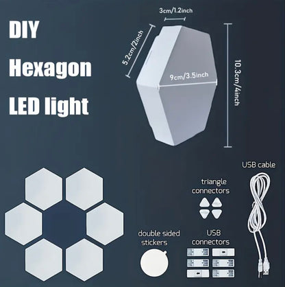 Ensemble de 6 veilleuses LED hexagonales à contrôle tactile, éclairage décoratif blanc innovant pour une utilisation intérieure et extérieure