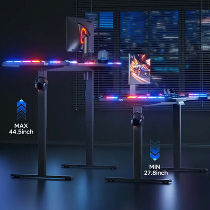 Bureau Électrique Réglable en Hauteur avec Lumières LED RGB & Crochet pour Casque